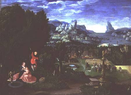 The Rest on the Flight into Egypt, landscape painted by Joachim Patinir from Master of the Female Half Lengths