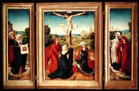 Triptych with the central panel depicting the Crucifixion with the Virgin, St. John, and Mary Magdal