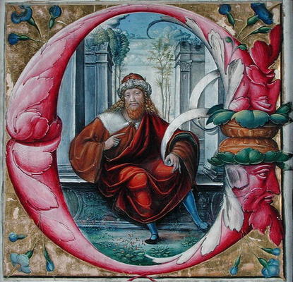Historiated initial 'C' or 'O' depicting King David (vellum) from Master of the Monogram B.F