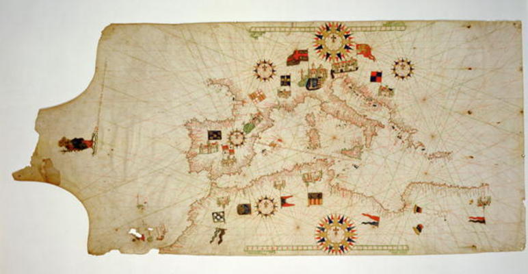 Miniature Nautical Map of the Central Mediterranean, 1560 (parchment) from Matteo Prunes