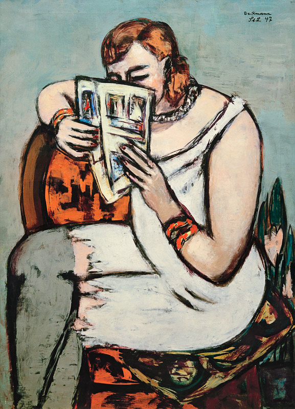 Frau in weißem Hemd (lesend) from Max Beckmann