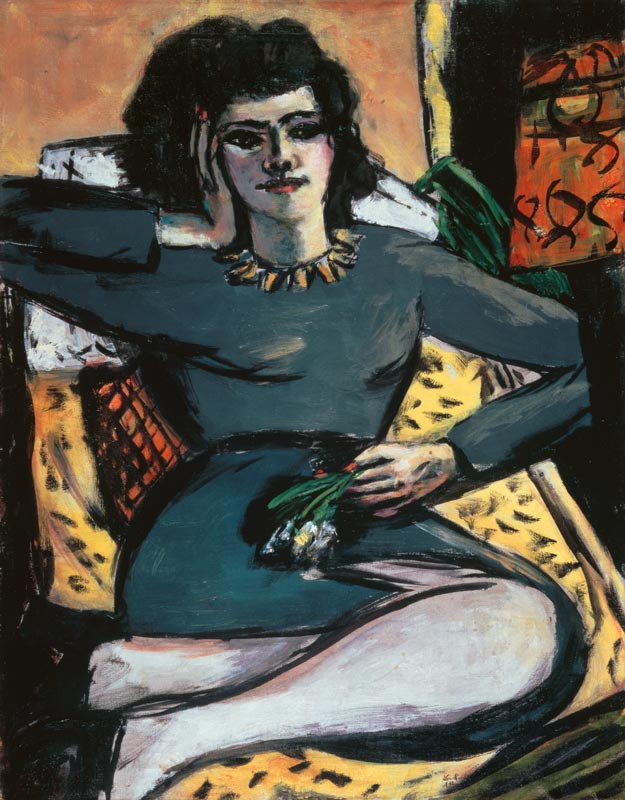 Resting woman with carnations, portrait of Quappi from Max Beckmann