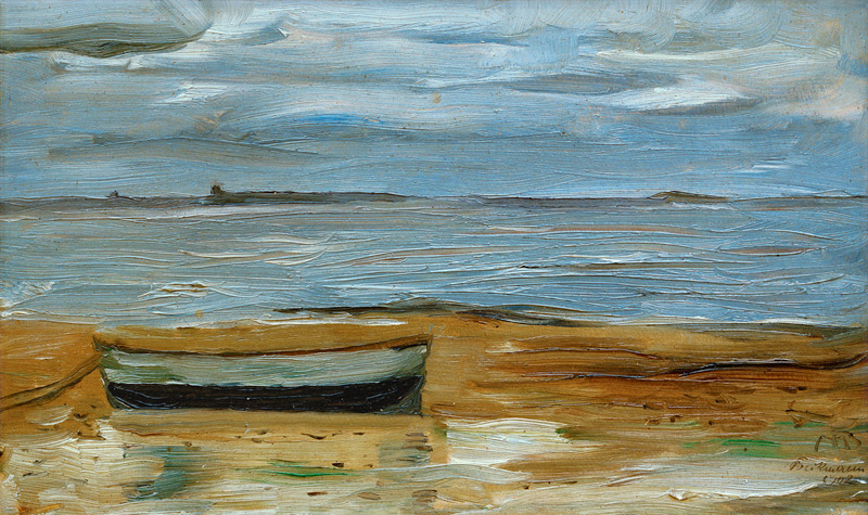 Strand mit grauem Kahn und grauem Meer from Max Beckmann
