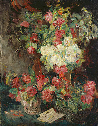 Still life with red roses. 1914. - Beckmann as art or hand painted oil.