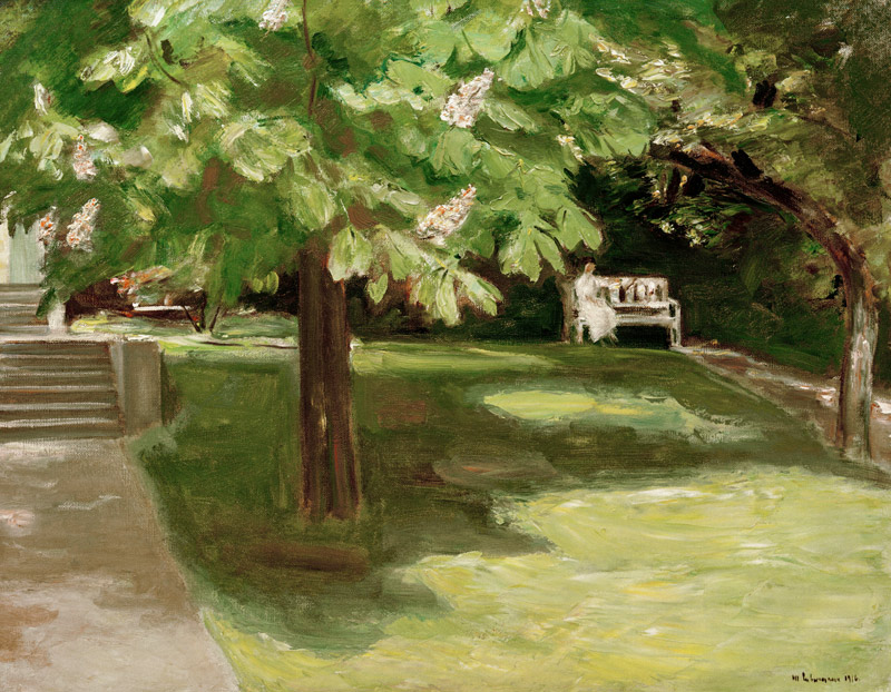 lawn seat under the chestnut tree - blooming chestnuts from Max Liebermann