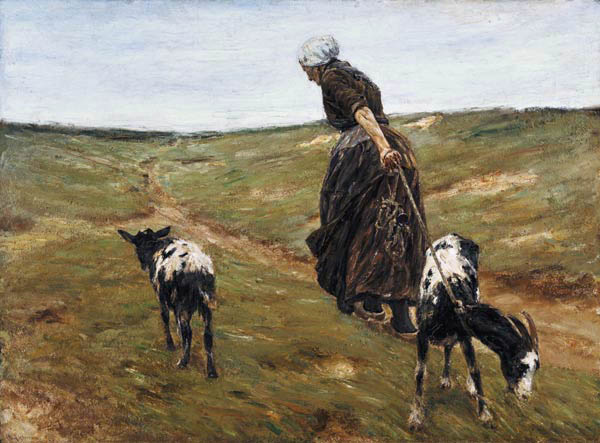 Woman with nanny-goats in the dunes from Max Liebermann