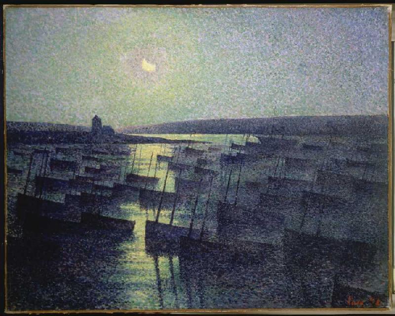 Moon night over the fisherman port from Maximilien Luce