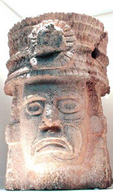 Figure wearing a feathered hat from Mayan