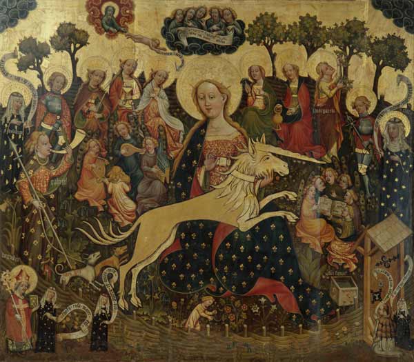 Middle panel of the altar with Maria and the unicorn from Meister des Erfurter Einhornaltars