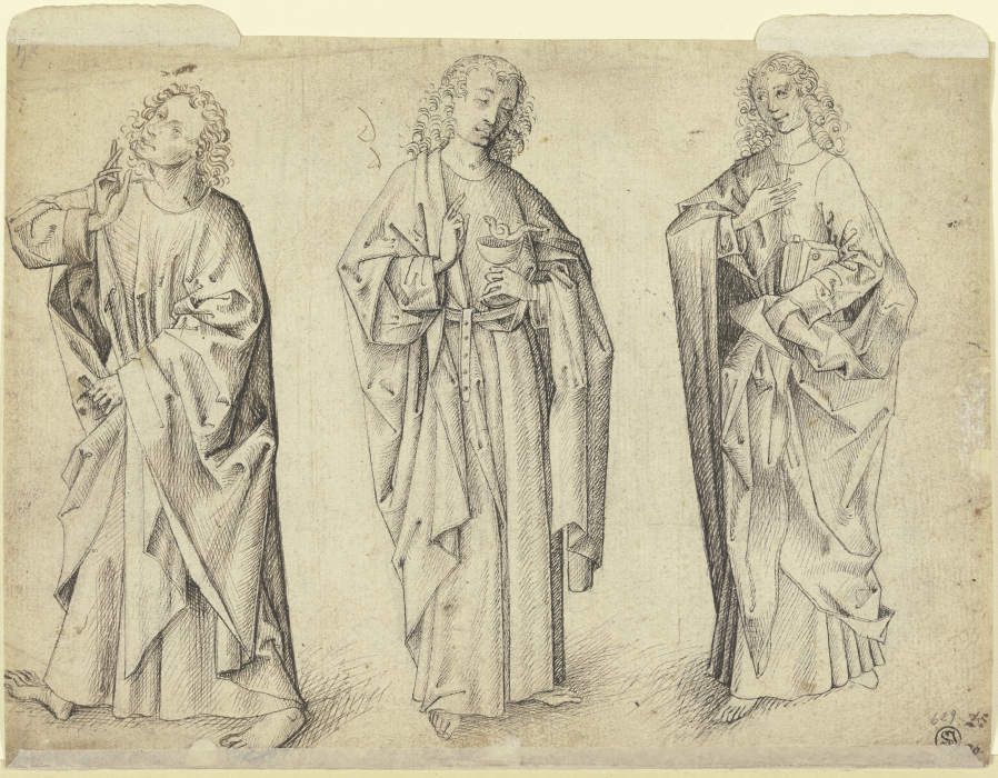 Drei Entwürfe zu einem stehenden Johannes dem Evangelisten from Meister E. S.