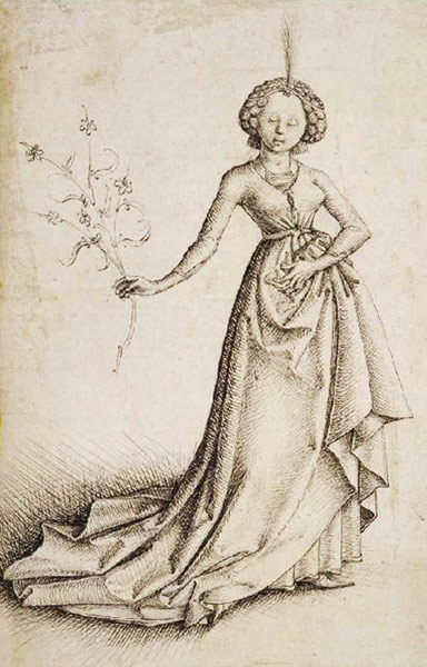 Junge Frau mit Blütenranke. from Meister (Oberrheinischer)