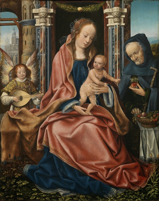 Triptych of the Holy Family with Music Making Angels. Central panel from Meister von Frankfurt
