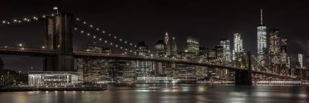 Manhattan Skyline & Brooklyn Bridge - Idyllic Nightscape | Panoramic