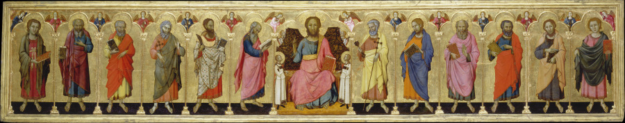 Altar retable painted on both sides with Christ Enthroned, the Twelve Apostles and Madonna and Child from Meo da Siena