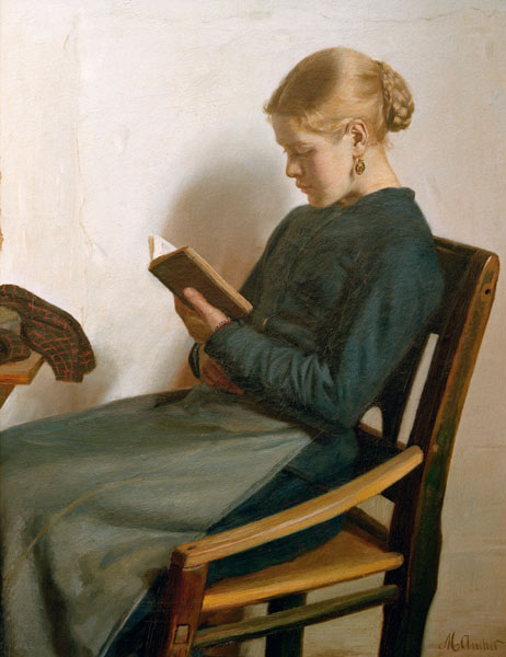 Young girl reading from Michael Peter Ancher