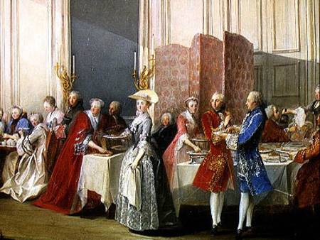 English Tea in the Salon des Quatre Glaces at the House of the Prince de Conti (1717-76) Palais du T from Michel Barthelemy Ollivier or Olivier