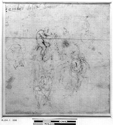 Figure studies for the Lunettes of the Sistene Chapel Ceiling, c.1511 (pen & black chalk on paper) from Michelangelo Buonarroti