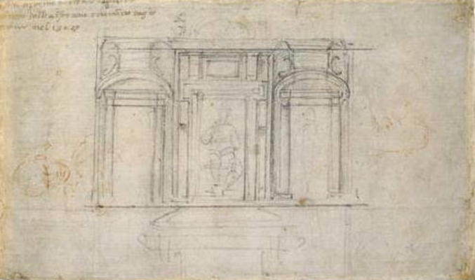 Study of the Upper Level of the Medici Tomb, c.1520 (black & red chalk on paper) from Michelangelo Buonarroti