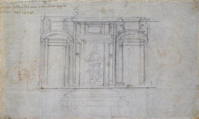 Study of the Upper Level of the Medici Tomb, 1520/1 (black & red chalk on paper) from Michelangelo Buonarroti