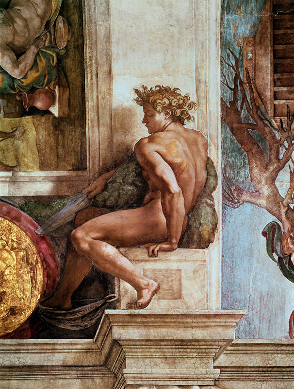 Ignudo from the Sistine Ceiling (pre restoration) from Michelangelo Buonarroti