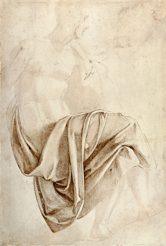 Inv. 1887-5-2-118 Recto (W.10) Study of drapery from Michelangelo Buonarroti
