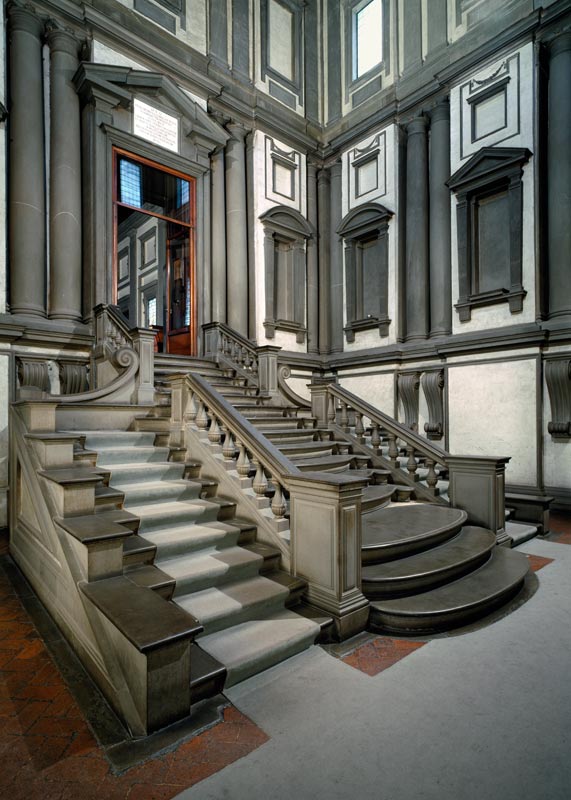 Staircase in the entrance hall of the Laurentian Library, completed by Bartolomeo Ammannati (1511-92 from Michelangelo Buonarroti
