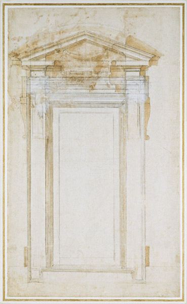 Study of a window with triangular gable, c.1546 (black chalk, wash, pen & ink on paper) from Michelangelo Buonarroti