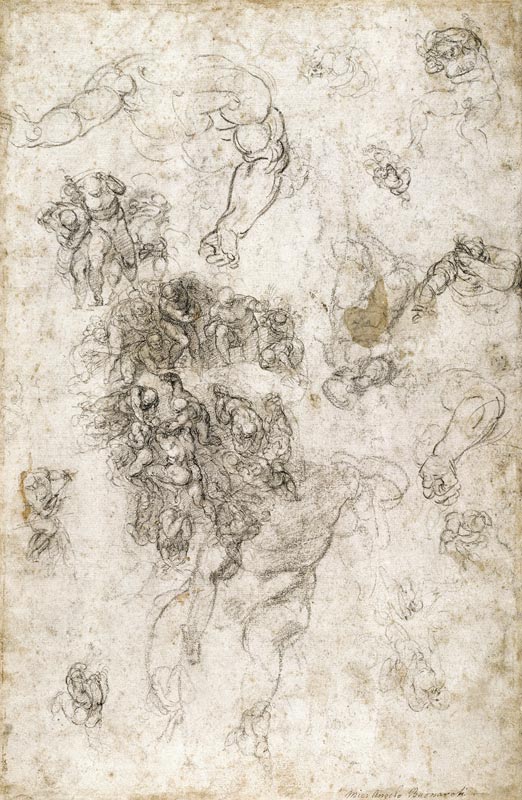 Study of figures for ''The Last Judgement'' with artist''s signature, 1536-41 from Michelangelo Buonarroti