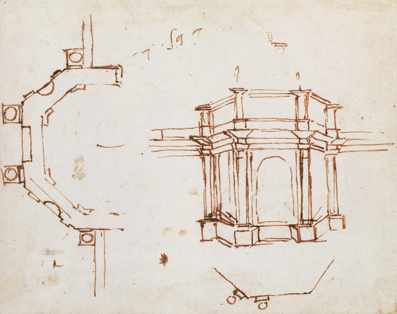 W.24r Architectural sketch (pen & ink) from Michelangelo Buonarroti
