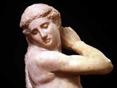 Apollo, or David, detail of the head sculpture by Michelangelo Buonarroti (1475-1564) from Michelangelo Buonarroti