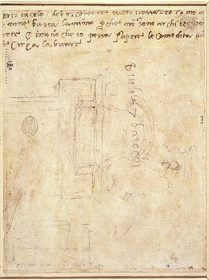 Architectural Study with Notes  (for recto see 191771) from Michelangelo Buonarroti