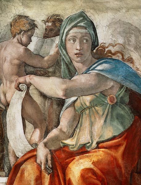 Ceiling fresco of the Sistine chapel: The Delphic Sybille from Michelangelo Buonarroti
