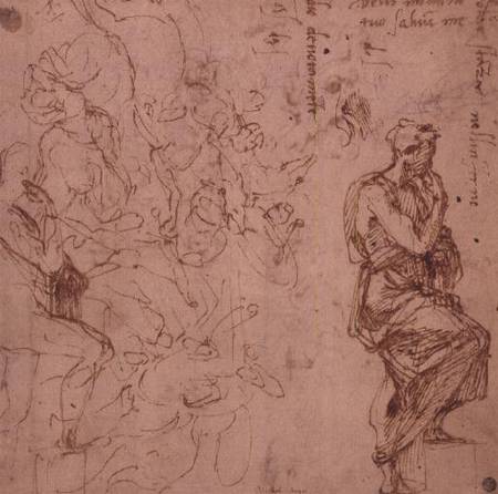 Figure Studies for a Woman (brown ink) from Michelangelo Buonarroti