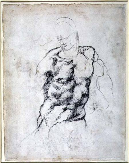 Figure Study, black chalk from Michelangelo Buonarroti