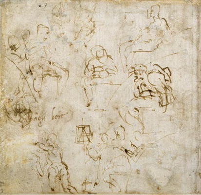Figure study with writing, c.1511 (pen & ink on paper) from Michelangelo Buonarroti