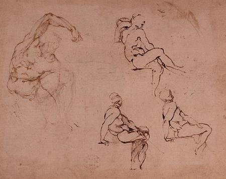 Inv.1859-6-25-568 Figure Studies for a Man (brown ink) from Michelangelo Buonarroti