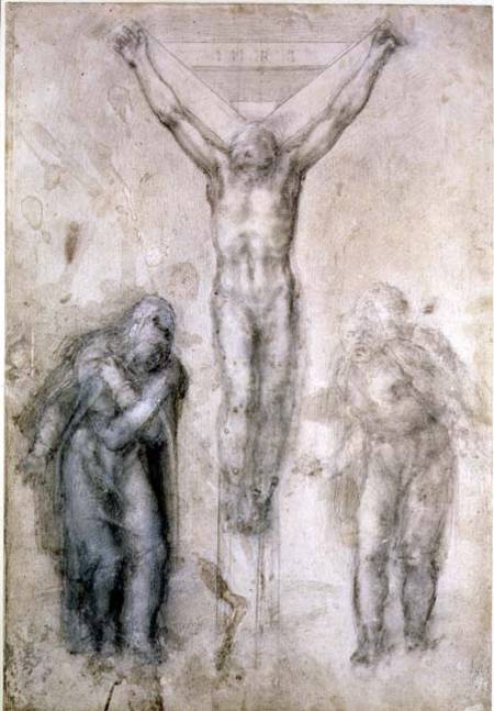 Inv.1895-9-15-509 Recto W.81 Study for a Crucifixion (pencil & chalk on paper) from Michelangelo Buonarroti