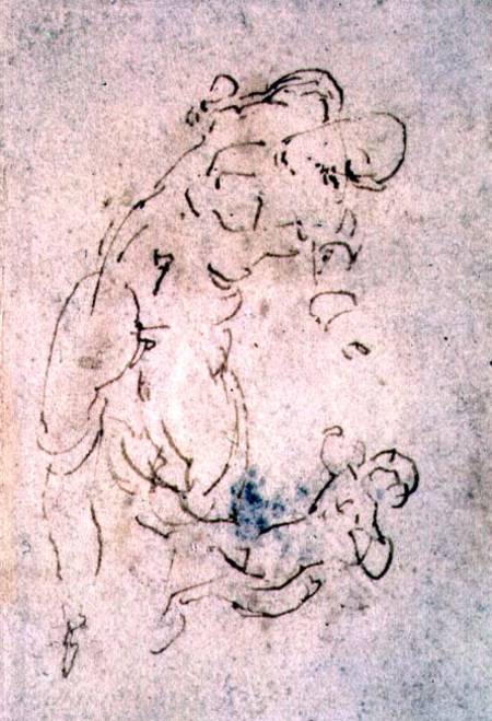 Inv. 1859 6-25-553. R. (W.56) Sketch of reclining male and child (red chalk) from Michelangelo Buonarroti