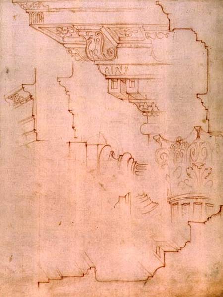Inv. 1859 6-25-560/2. R. (W.19) Drawing of architectural details (red chalk) from Michelangelo Buonarroti