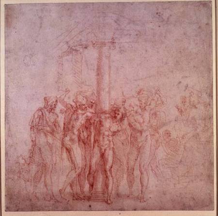 Inv. 1895 6-15-500. R. (W.15) The Flagellation of Christ (red chalk) from Michelangelo Buonarroti