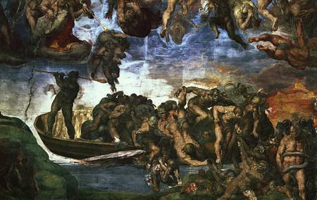 Last Judgement: detail from the bottom right corner, Sistine Chapel from Michelangelo Buonarroti