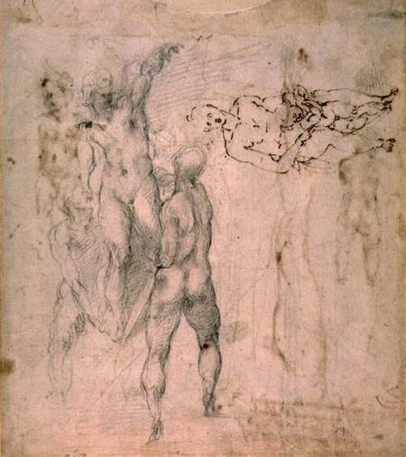 Male group and seated figure with child (pen & ink from Michelangelo Buonarroti