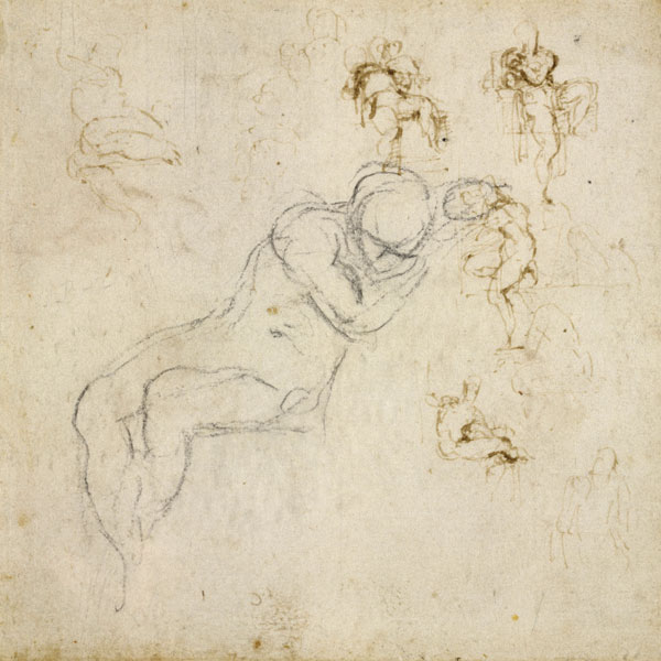 Figure Study, c.1511 (black chalk, pen & ink on paper) from Michelangelo Buonarroti