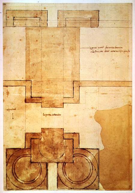Plan of the drum of the cupola of the Church of St. Peter's Basilica (pen & ink on paper) from Michelangelo Buonarroti