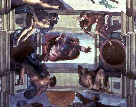 Sistine Chapel Ceiling: God Separating the Land from the Sea, with four Ignudi from Michelangelo Buonarroti