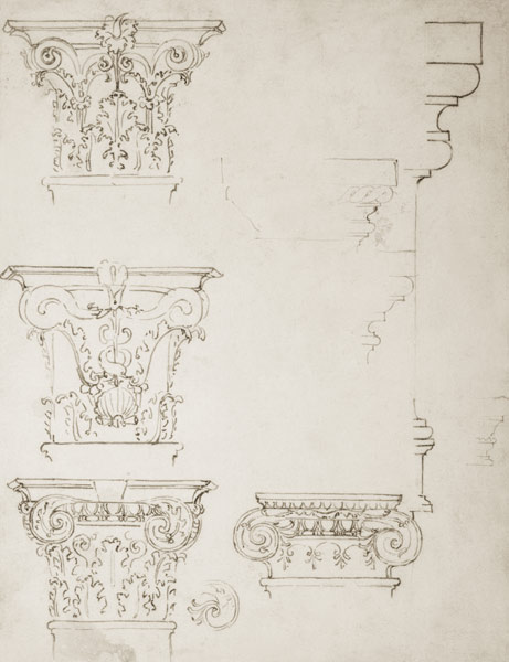 Inv.1859-6-25-549.recto (w.20) Studies for a Capital (brown ink) from Michelangelo Buonarroti