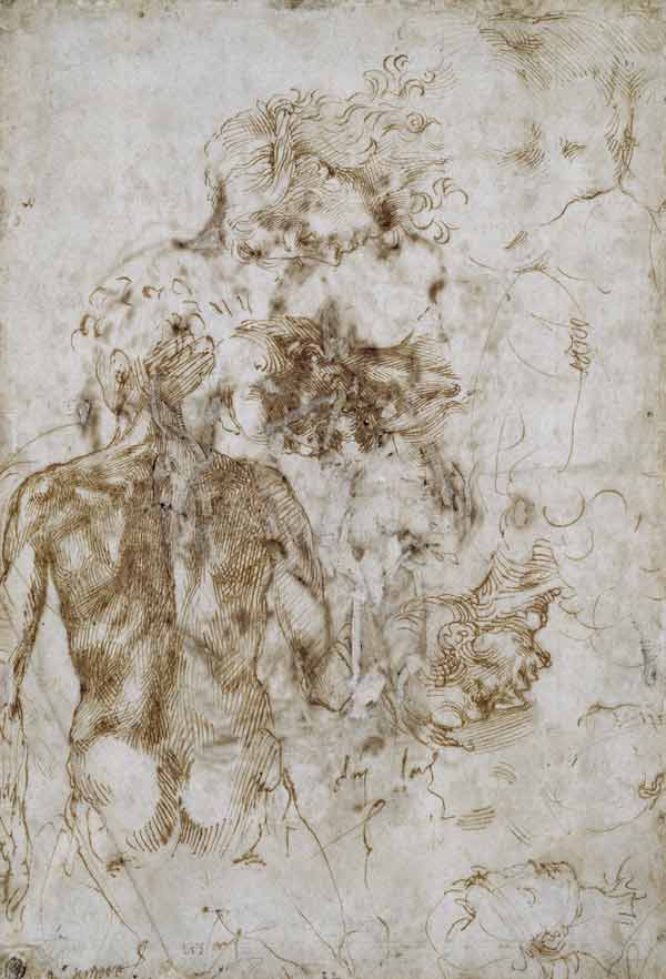Studies of Male Nude, after 1501-2 (pen & ink on paper) from Michelangelo Buonarroti
