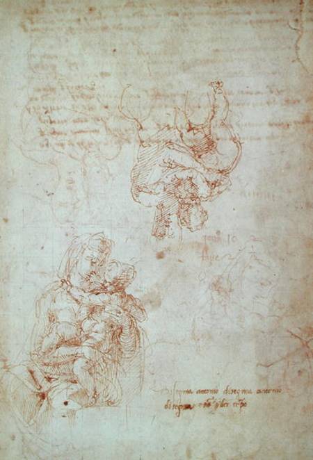Studies of Madonna and Child (ink) Inv.1859/5014/818 Recto (W.31) from Michelangelo Buonarroti