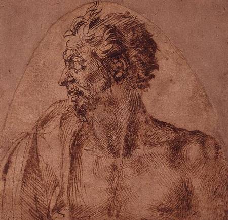 Study of Head and Shoulders (ink) Inv.1895/1/15/495/ Recto (W.2) from Michelangelo Buonarroti