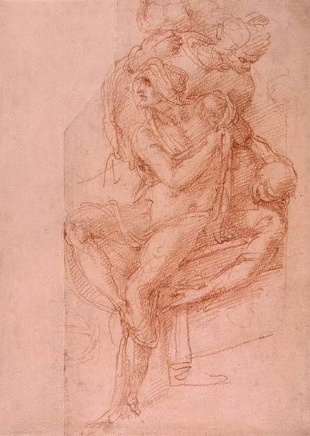 Study of Lazarus and two Attendant Figures (red chalk on paper) from Michelangelo Buonarroti